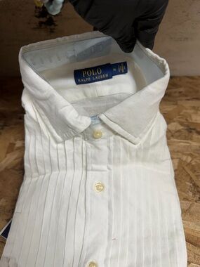 Ralph Lauren White Pleated Front Dress Shirt